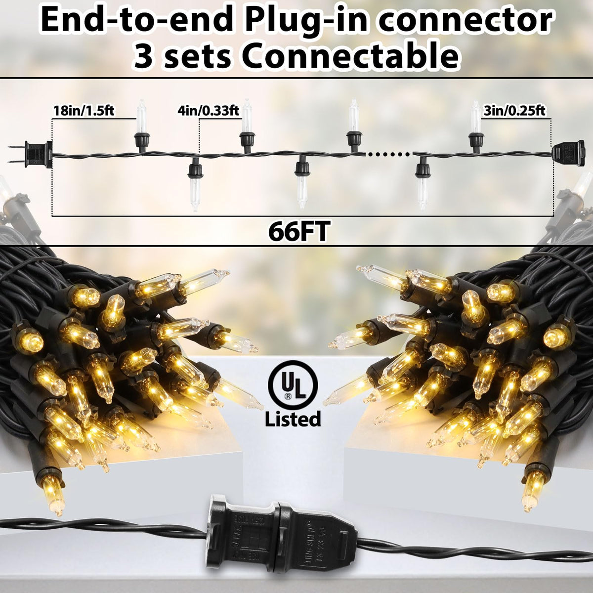 CXLHO Clear Christmas Lights 66FT 200 Incandescent Bulbs Warm White Mini Lights with Black Wire for Christmas Tree, Garland, Thanksgiving, Wedding, Party, Home, Indoor & Outdoor Festival Decoration