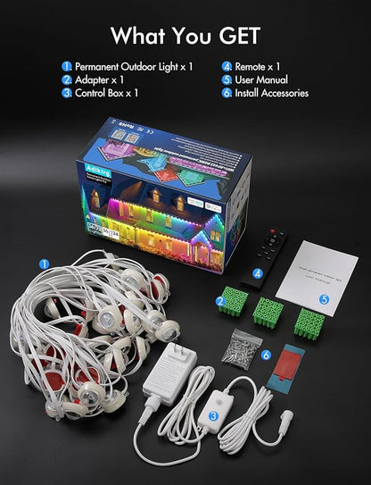 Permanent Outdoor Lights, Smart RGB+IC Lights Outdoor (Multi Scene Modes), 55ft with 36 LED Lights, IP67 Waterproof for House Decor, Work with Alexa, Google Assistant, Quick Installation