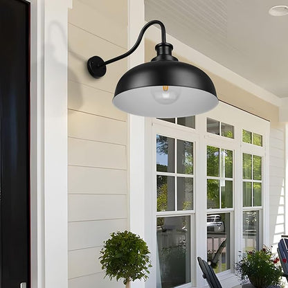 Outdoor Gooseneck Barn Light,16 Inch Dome Outdoor Wall Sconce Farmhouse Exterior Wall Mount Light Vintage Wall Lighting Fixture Industrial Black Wall Lantern for Porch, Entryway, Garage, 3 Pack