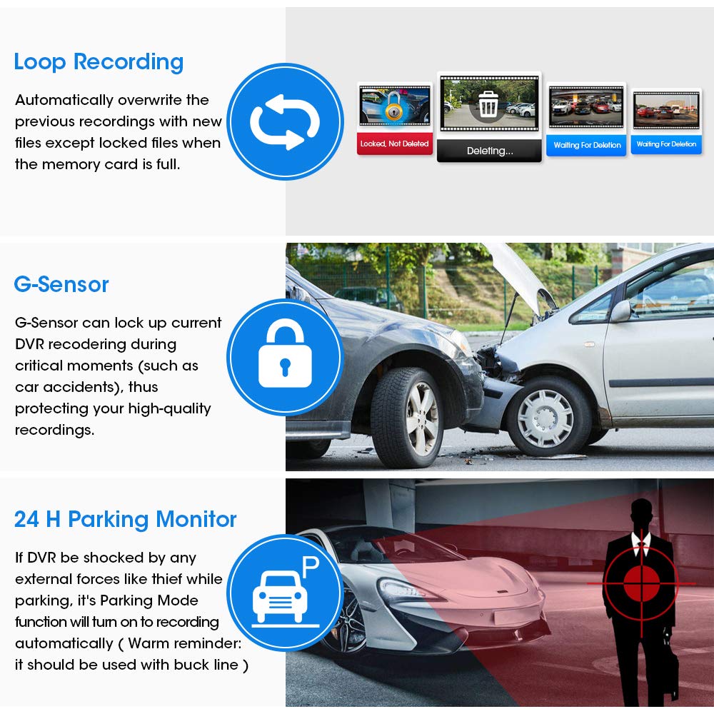 Upgraded 10'' Rear View Mirror Camera Mirror Dash Cam Front and Rear 1080P Backup Camera Full Touch Screen w Loop Recording, G-Sensor Night Vision 170° Wide Angle