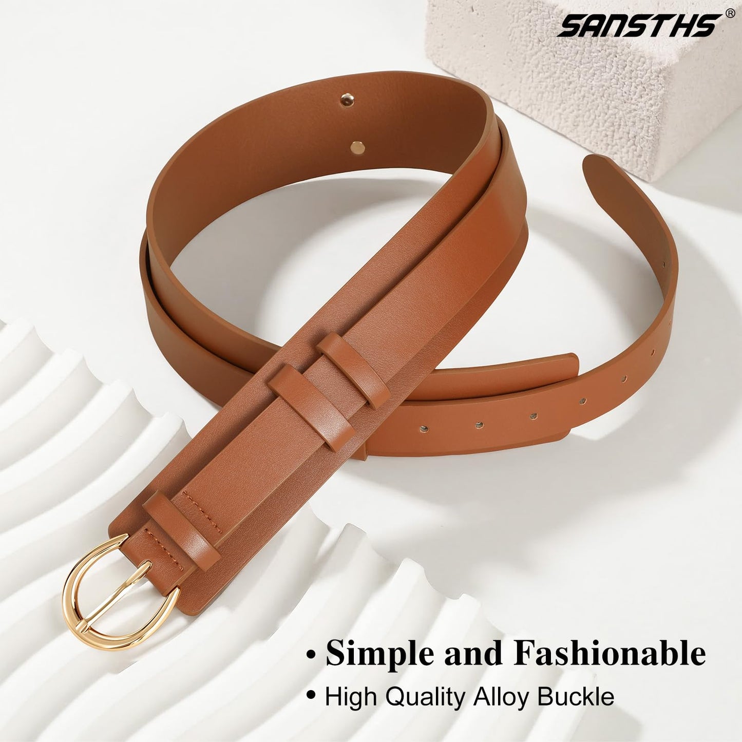 SANSTHS Belt for Women 2-in-1 Waistband for Dress Coats Pants, Women Wide Leather Belt with Fashion Buckle, Brown S