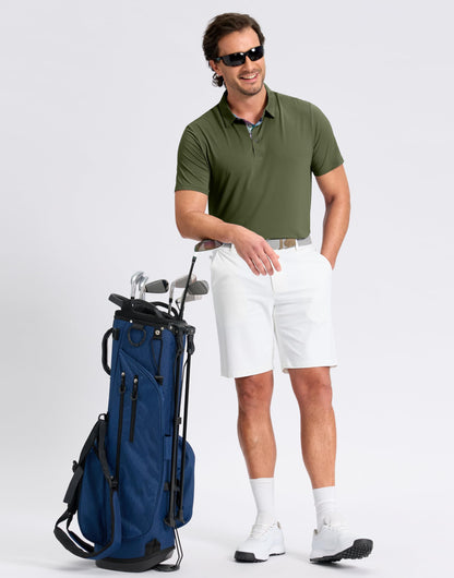 Obla Mens Golf Shirt Short Sleeve Dry Fit Moisture Wicking Performance Athletic Casual Work Collared Polo Shirts for Men (Olive Green_XL)