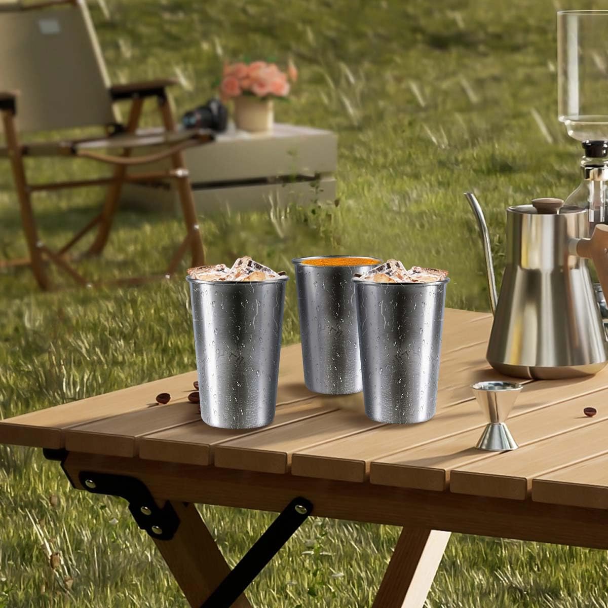 KISEER 5 Pack 16 Ounce Stainless Steel Pint Cups Shatterproof Cup Tumblers Unbreakable Metal Drinking Glasses for Bar, Home, Restaurant