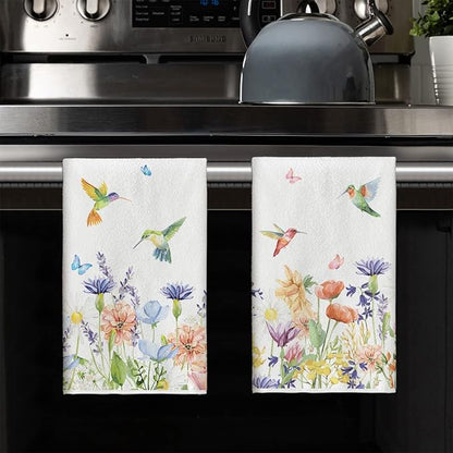 Artoid Mode Anemone Flower Hummingbird Kitchen Towels Dish Towels, 18x26 Inch