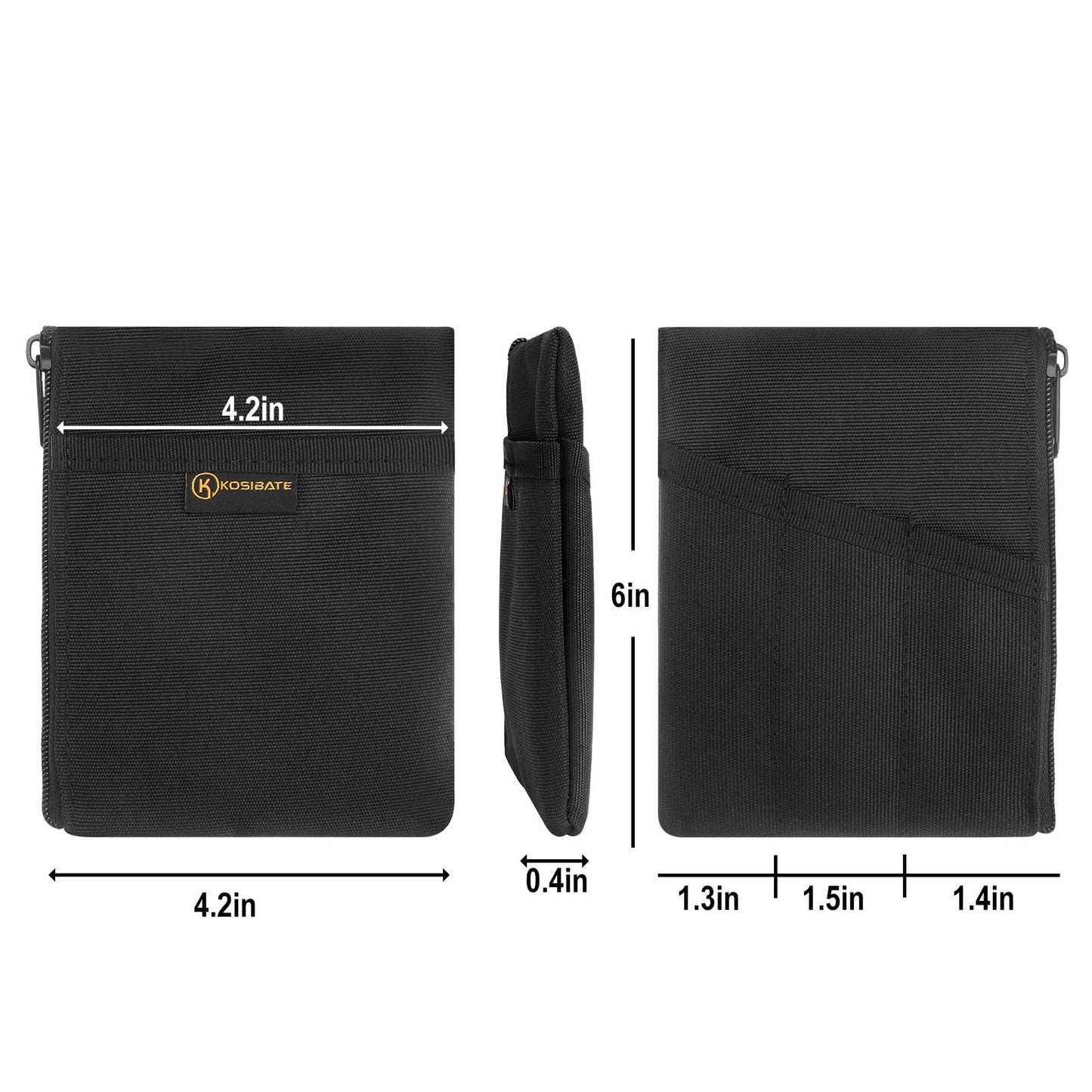 Kosibate EDC Pouch with Notebook Slot, EDC Organizer for Knife, Flashlight, Passport, Pen, Card - Men's Slim Pocket Organizer for Daily Carry, Fits 3.5 x 5.5 Inch Notebook (Black)