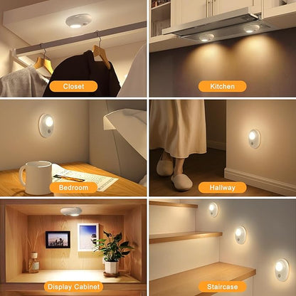 Motion Sensor Puck Lights, 3 Color Temps Dimmable LED Closet Light, Wireless USB Magnetic Cabinet Lights, Stick On Motion Sensor Light Indoor for Stair, Kitchen, Shelf (6 Pack)
