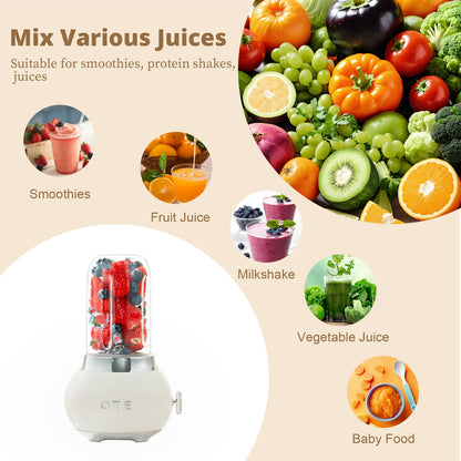 OTE Retro Blender for Shakes and Smoothies with 14 Oz Glass Jar, 4 Stainless Steel Blades, BPA Free, 20000r/m, Personal Glass Blender Best Choice for Kitchen Fruit Juicer Machines -Green
