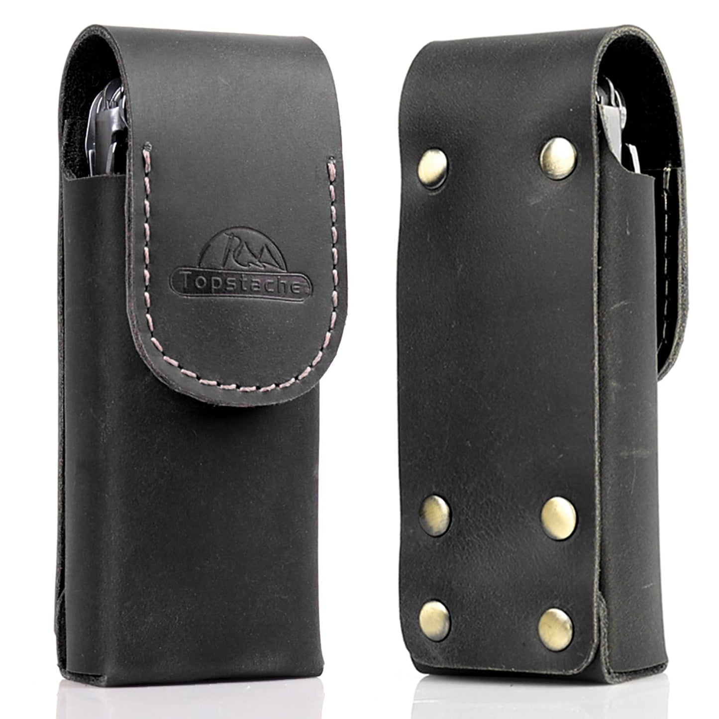 Topstache Leather Multitool Sheath for Belt - Multitool Holster for Belt - Leather Multitool Pouch - Leather Multitool Case for Belt - EDC Belt Organizer - Belt Loop Leather Multitool Holder, Black