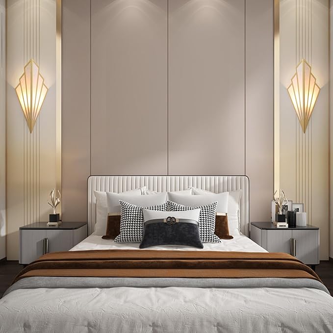 Modern style wall light set of two,Battery operated wall sconces with remote control,Wireless art deco lighting fixture for living room,6 RGB colors dimmable(With bulbs+remote control+charging cable)