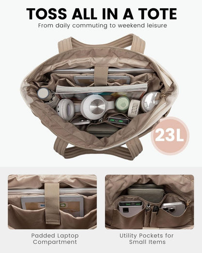 LOVEVOOK Puffer Tote Bag with 8 Pockets&Cosmetic Bag, Waterproof Work Bag for Women, Puffer Tote for Women Work, Travel, Gym