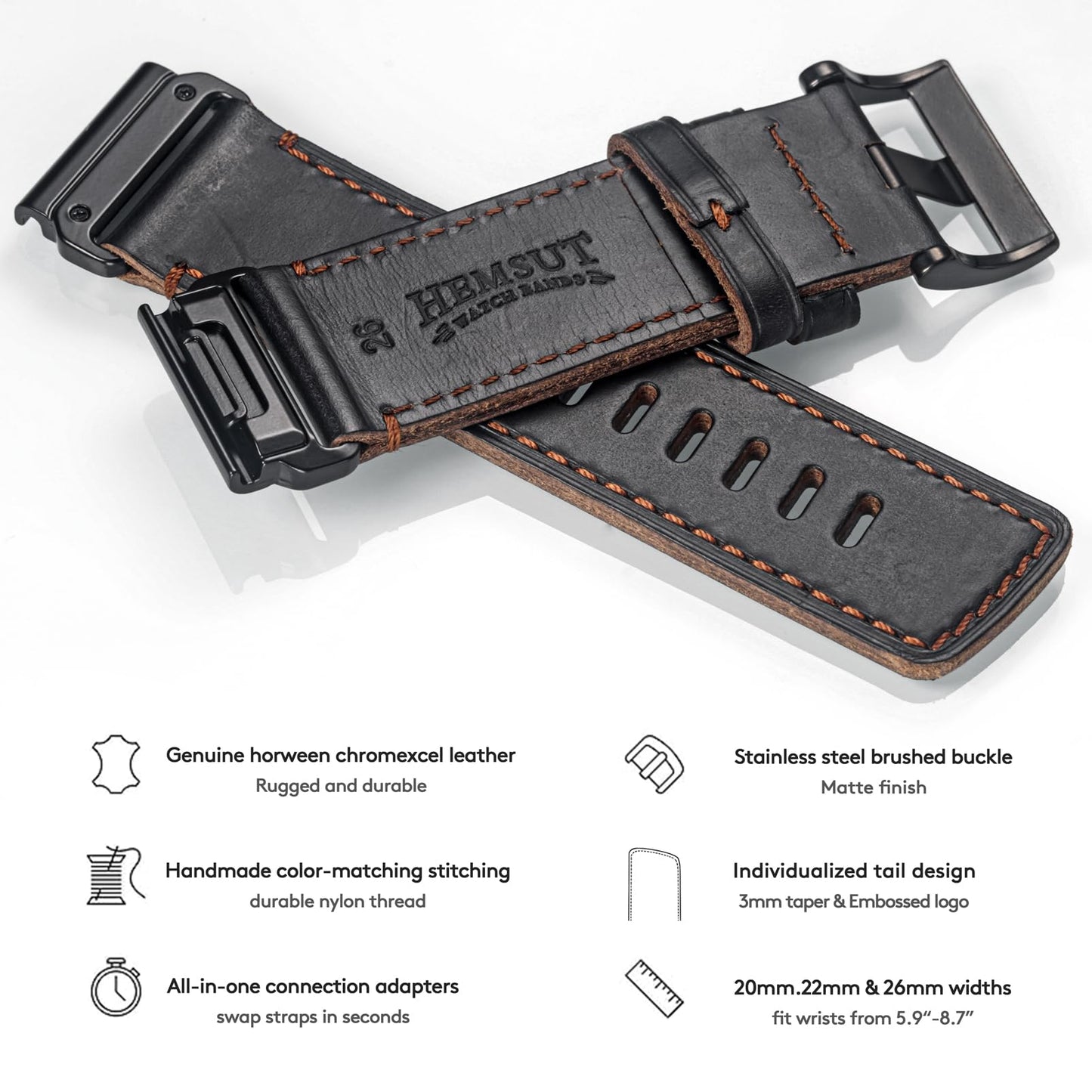 Garmin Fenix 8/7X/6X/5X Plus/3/HR/Descent MK1/D2 Delta PX/D2 Charlie Compatible Leather Watch Strap