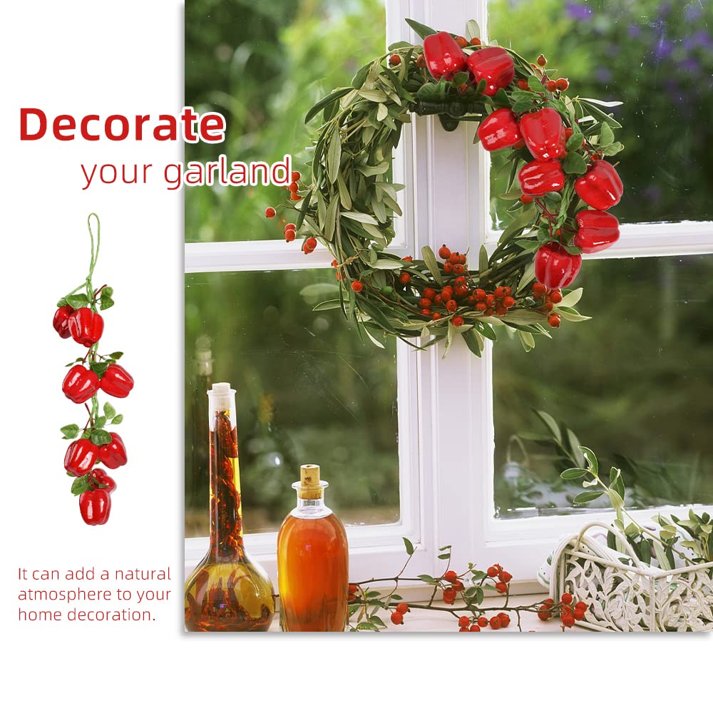VIOCIWUO Artificial Hanging Bell Pepper String 2Pcs, Simulated Lifelike Hot Chili Vegetable Fruit Garland Vine for Home Kitchen Fruit Shop Supermarket Farm Party Wall Decoration