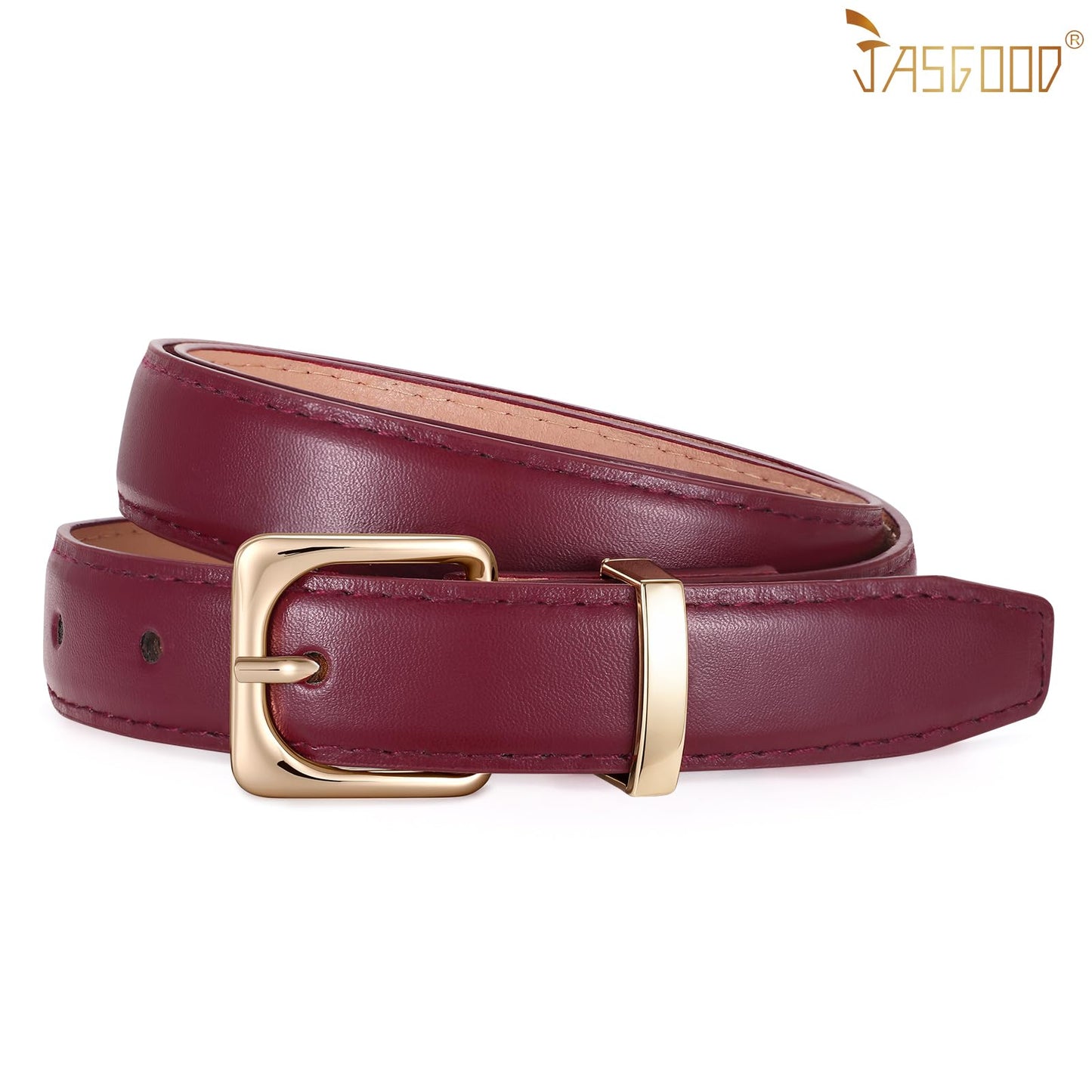 JASGOOD Women Belt for Jeans Dresses Pants Ladies Leather Waist Belt with Square Gold Buckle