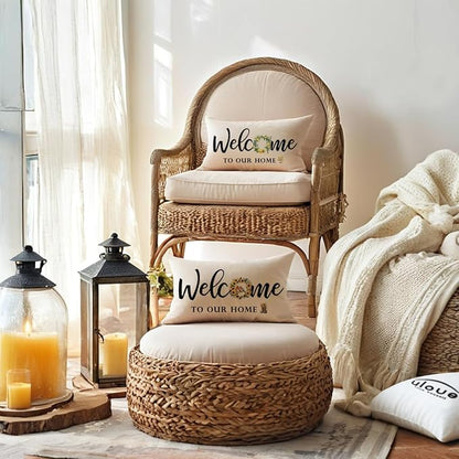 ULOVE LOVE YOURSELF Lemon Welcome Throw Pillow Covers 12 x 20 Inch Summer Holiday Decorative Lumbar Pillowcases Farmhouse Fresh Lemon Cushion Covers for Front Porch Decor
