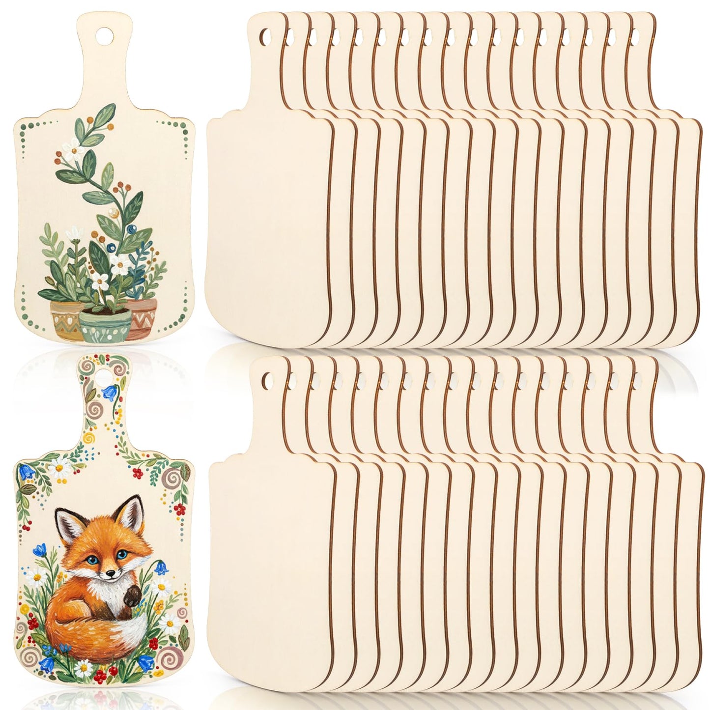 Foraineam 36 PCS Wooden Mini Cutting Board for Crafts, 9.4" x 5.1" Unfinished Wood Chopping Boards with Handle, Wooden Paddle Serving Tray Cheese Bread Board Set for DIY Christmas Home Kitchen Decor