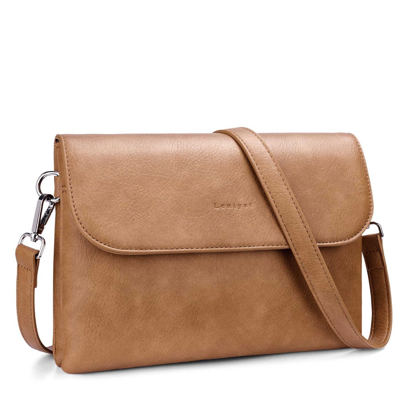 Lexiyat Crossbody Bags for Women Vegan Leather Travel Small Cell Phone Purse Rfid Shoulder Bag with 2 Straps Camelbrown