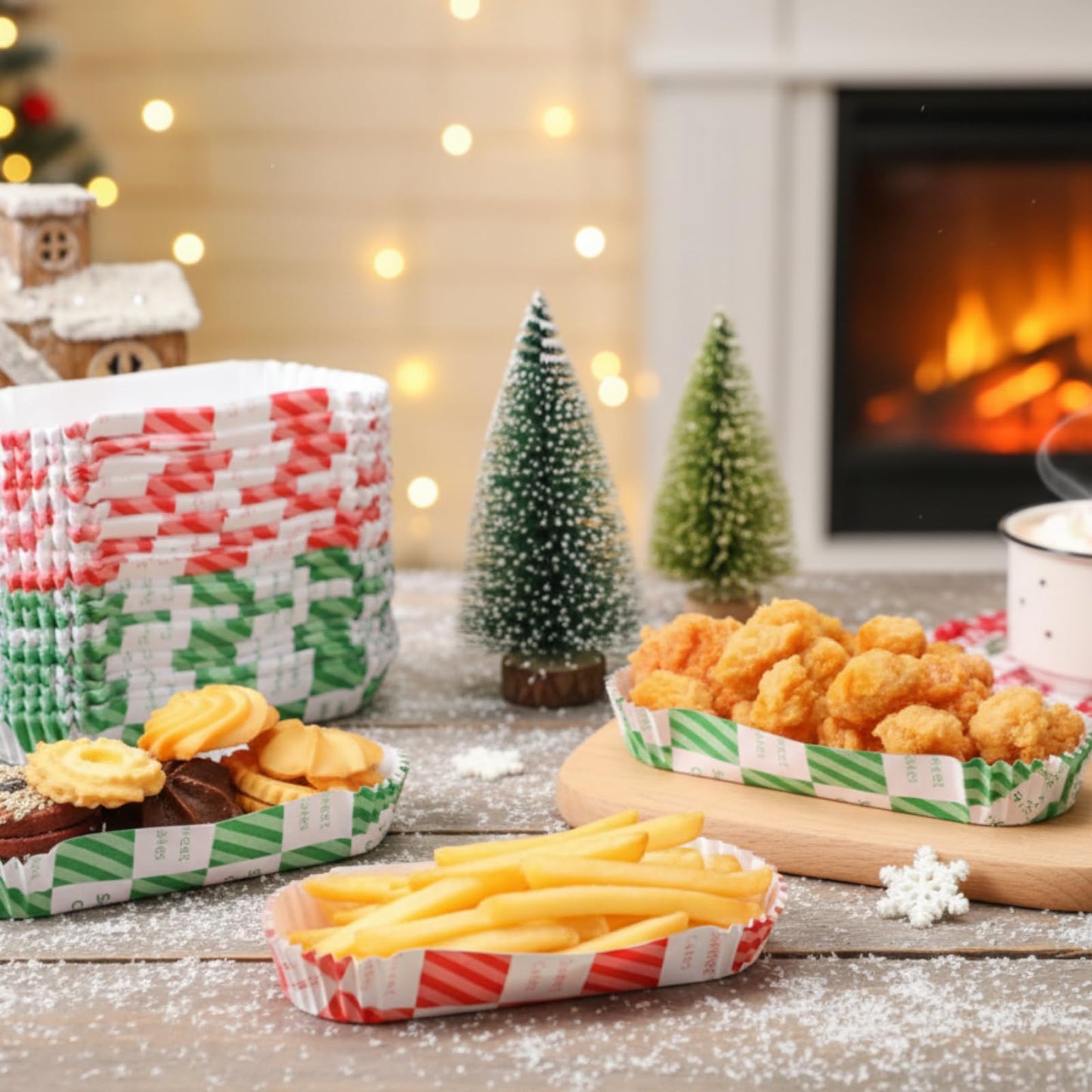 Yinkin 300 Pcs Paper Hot Dog Trays Valentine's Day 6 Inch Food Trays Concession Stand Supplies Disposable Hot Dog Holder Paper Hotdog Boats Rectangular Liners for Christmas Party(Green Red,Checkered)