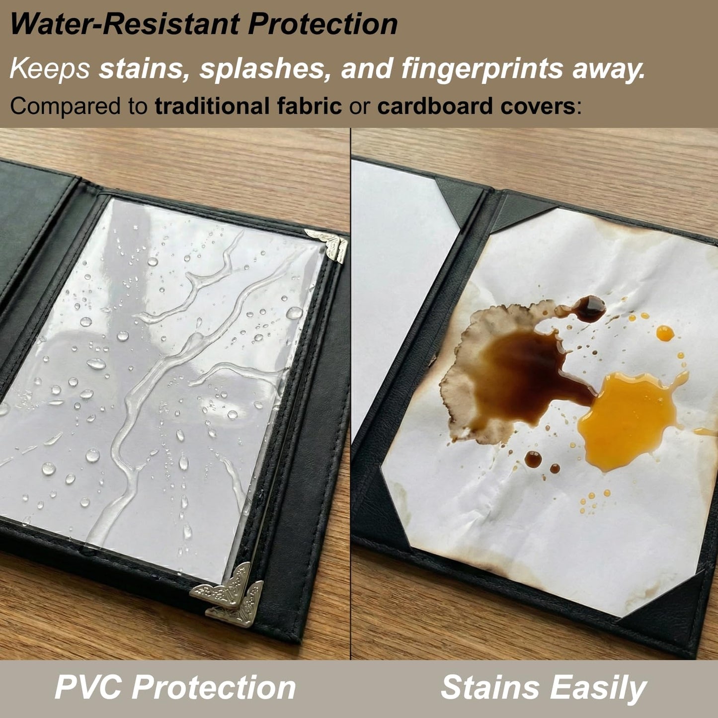 Restaurant Menu Covers 8.5 x 11, 2 Pack Menu Holder – Faux Leather Menu Book with Clear PVC Sleeves, 4 Page 8 View, Waterproof & Durable Menu Book for Restaurant, Bar, Café, Hotel