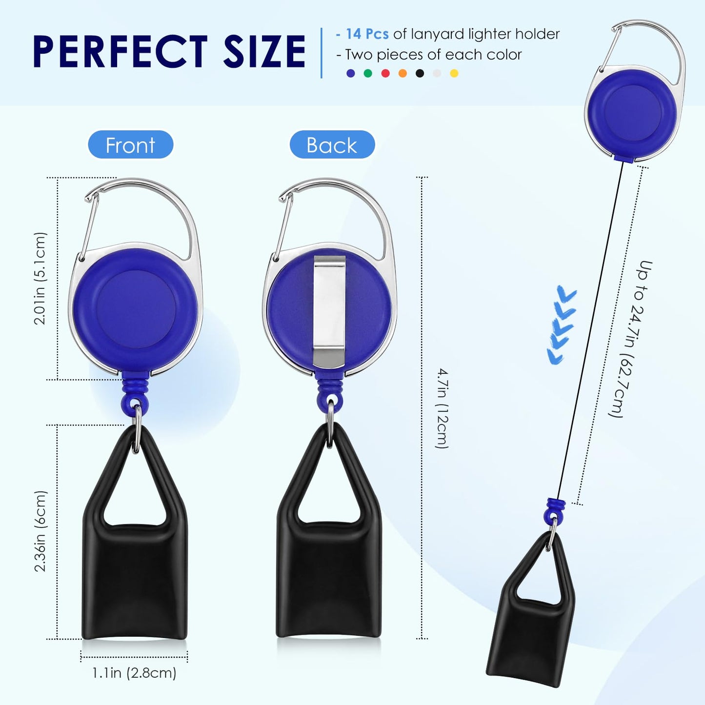 GAUENEEN 14 Pcs Retractable Lighter Clip, Lighter Holder Keychain with Clip (7 Colors)