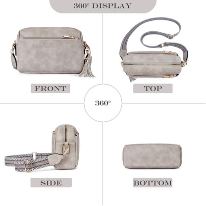 Roulens Triple Zip Small Crossbody Bag for women,Wide Strap Cell Phone Purse Shoulder Handbag Wallet with Credit Card Slots