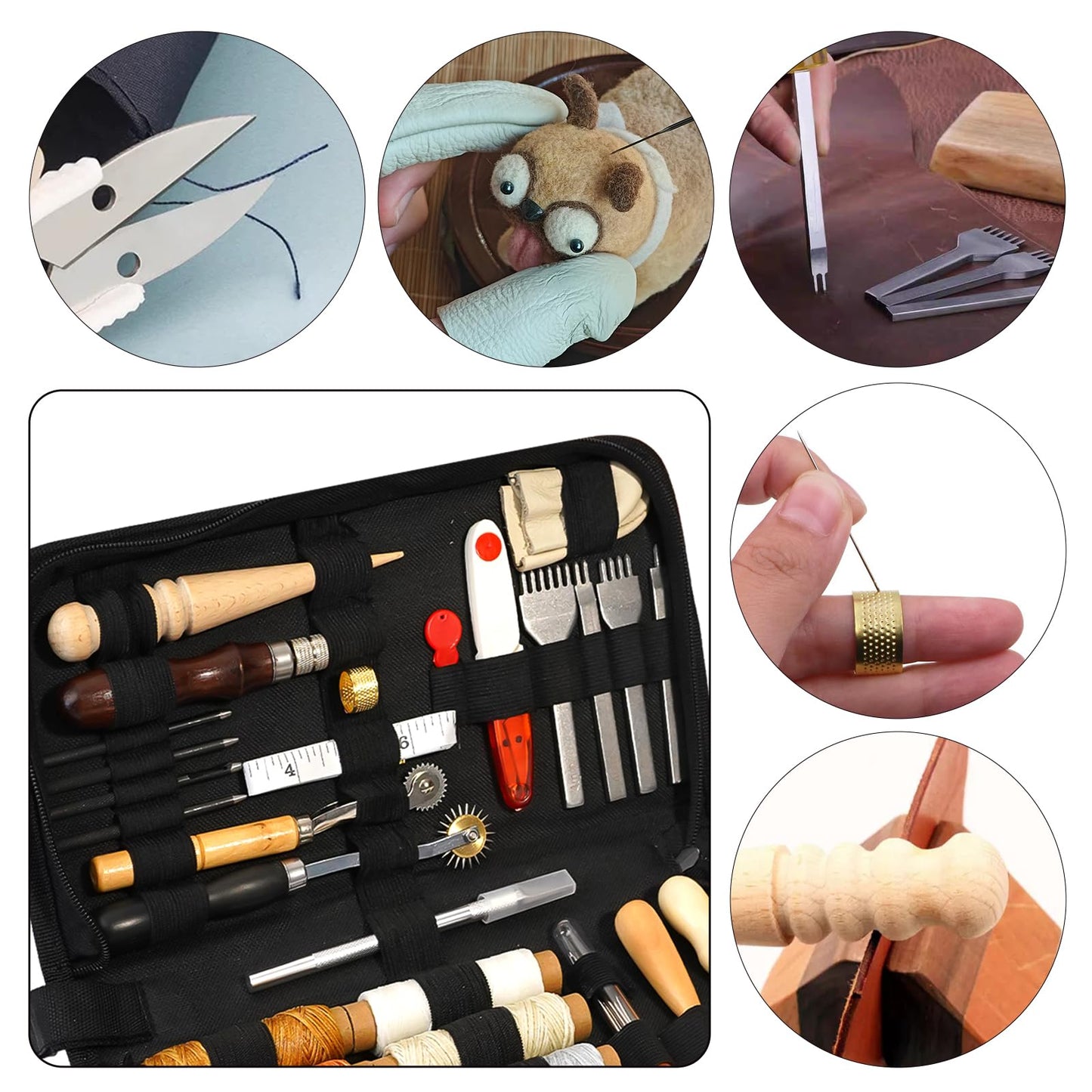 FNV Leather Sewing kit, Leather Stitch with Waxed Thread, Needles, Awls and Hand Stitching Tools. Suitable for Adults DIY Gifts, Home DIY Work.