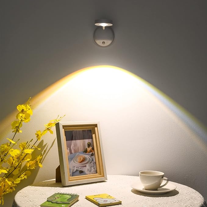 Wireless Picture Light Battery Operated, 2200mAH Rechargeable Painting Light with Motion Sensor and Rotatable Light Tube, Stepless Dimming Art Display Light for Picture Frame
