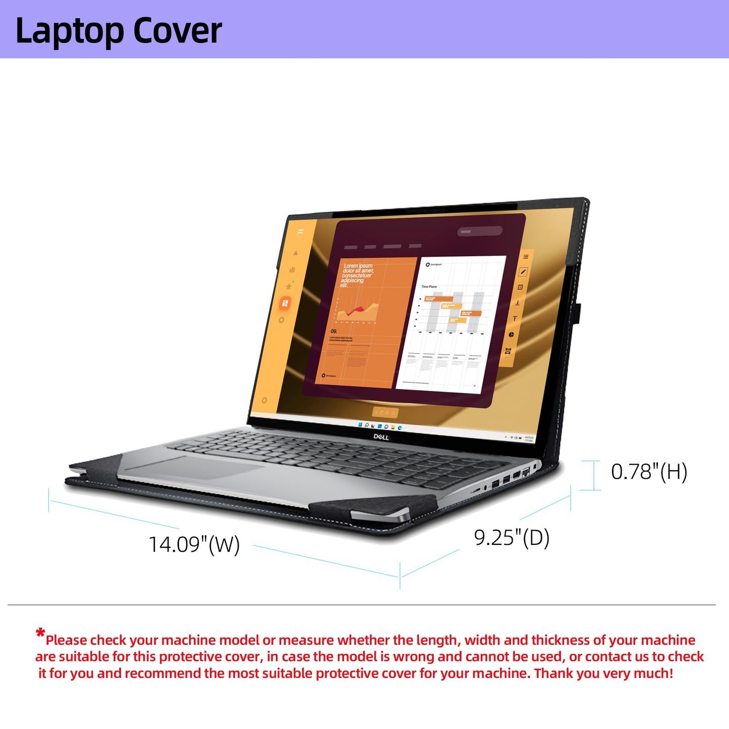 VEVOOD Laptop Case for DELL Latitude 5550 Laptop 2-in-1 |Latitude 5540 5530 5520 Laptop All Inclusive Drop Case 15.6" PU Leather Inside Pocket Cover (Gray)