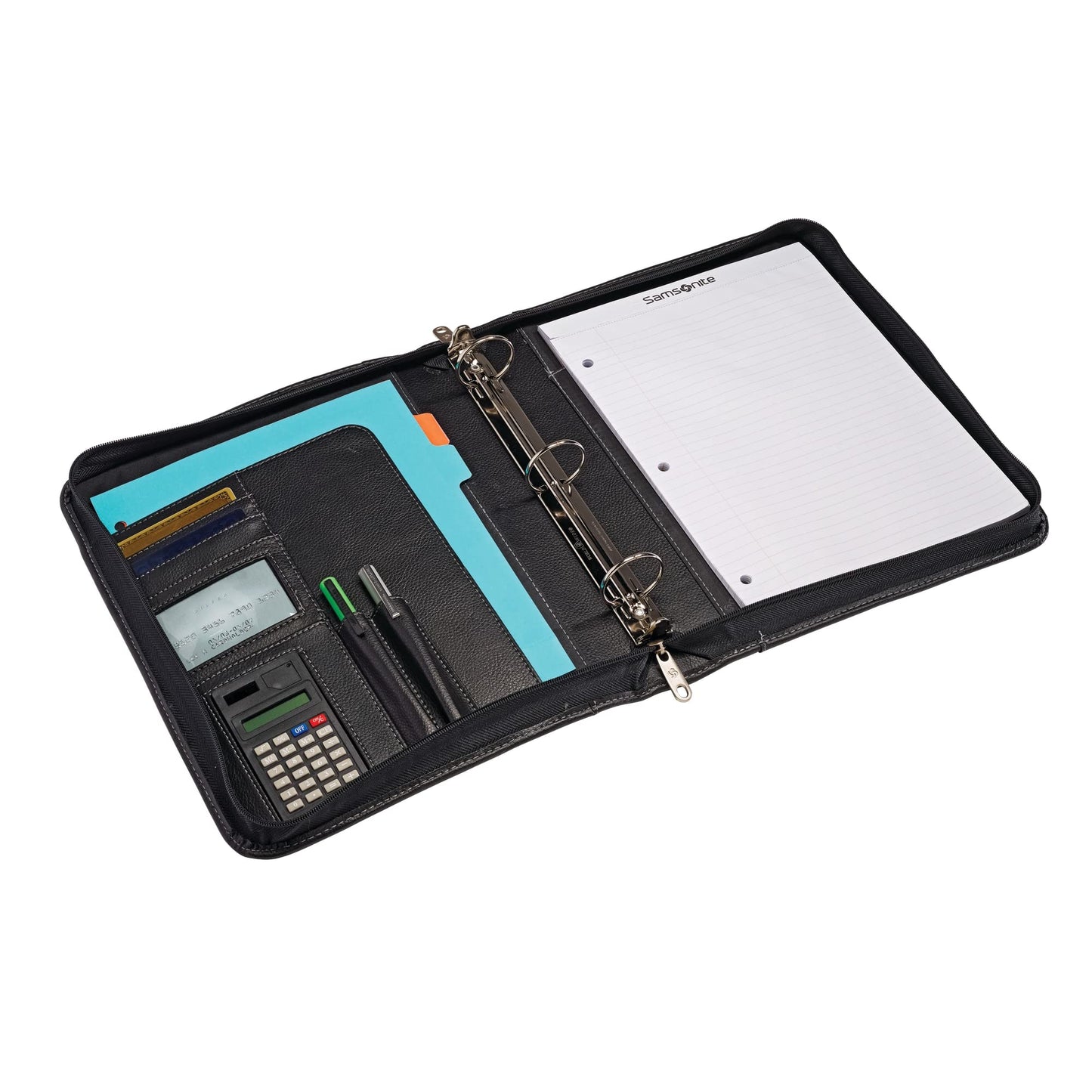 Samsonite® Zip-Around Vinyl 3-Ring Padfolio, 12 1/2" x 13 3/8" x 2 1/4", black