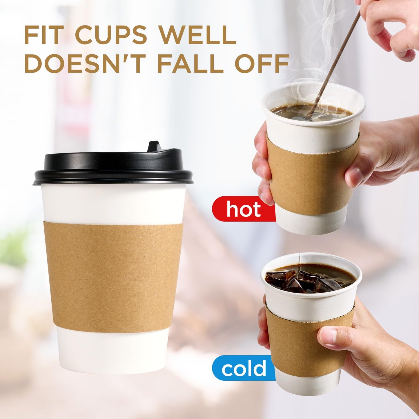 Vplus 200 Pack Disposable Coffee Sleeves, Fits 10-24 oz Cups, Brown, Paper, 200 Count