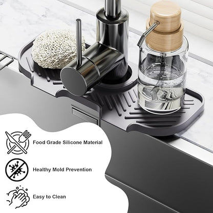 Faucet Mat for Kitchen Sink，6° Slope Sink Splash Guard，Splash Guard for Kitchen