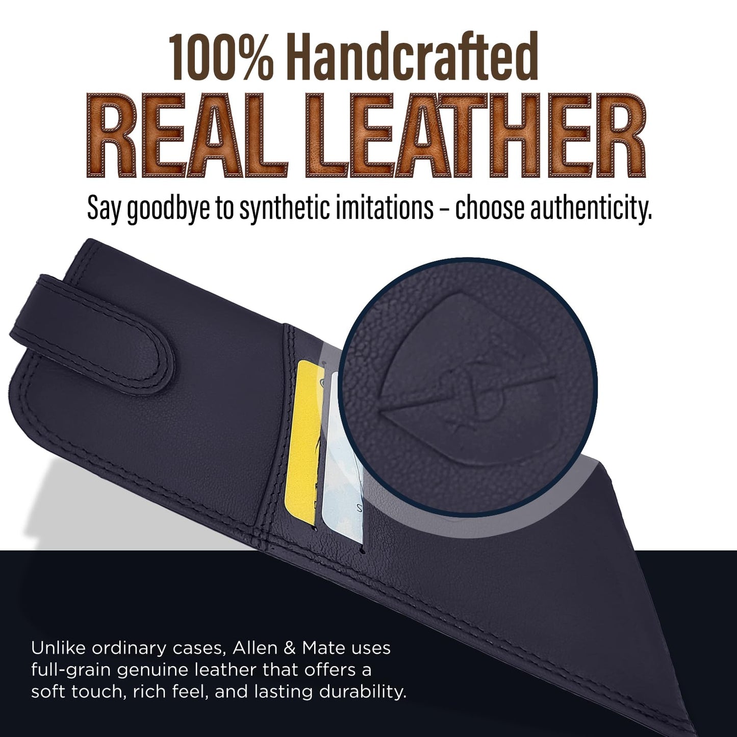 ALLEN & MATE 100% Leather Glasses and Sunglasses Case with Card Slots Protective Holder for Reading Glasses Eyewear & Shades