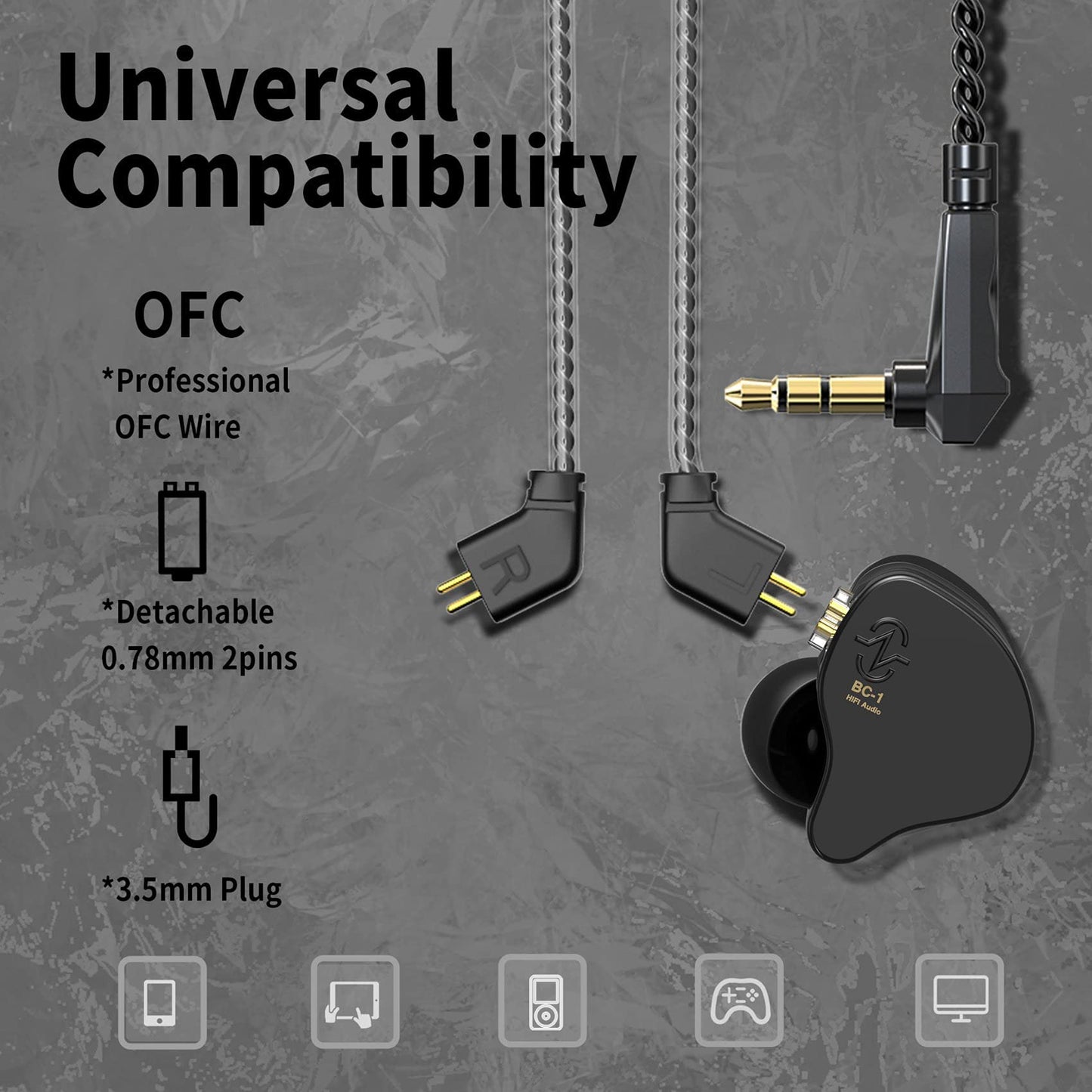 CCZ Yinyoo Melody in Ear Monitors Earphones Headphones Wired Earbuds without Microphone IEM HIFI Bass with 1DD 1BA, Ear fins, 4N OFC Cable for Musicians, Singer, on Stage, Studio (no mic, clear black)