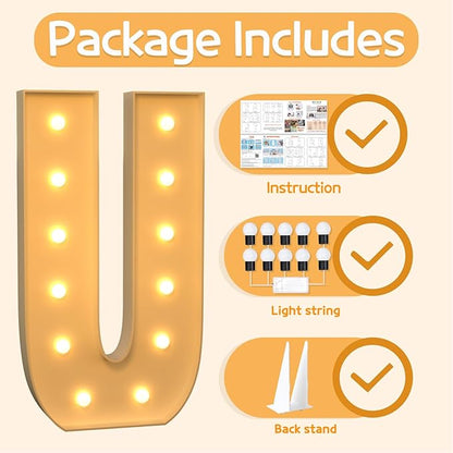 Marquee Letters 4 Feet Tall Large Light Up Letters U Happy Birthday Decorations Marry Me Engagement Party Decor Yellow Light Birthday Decorations Balloon Arch Kit Foam Sign U