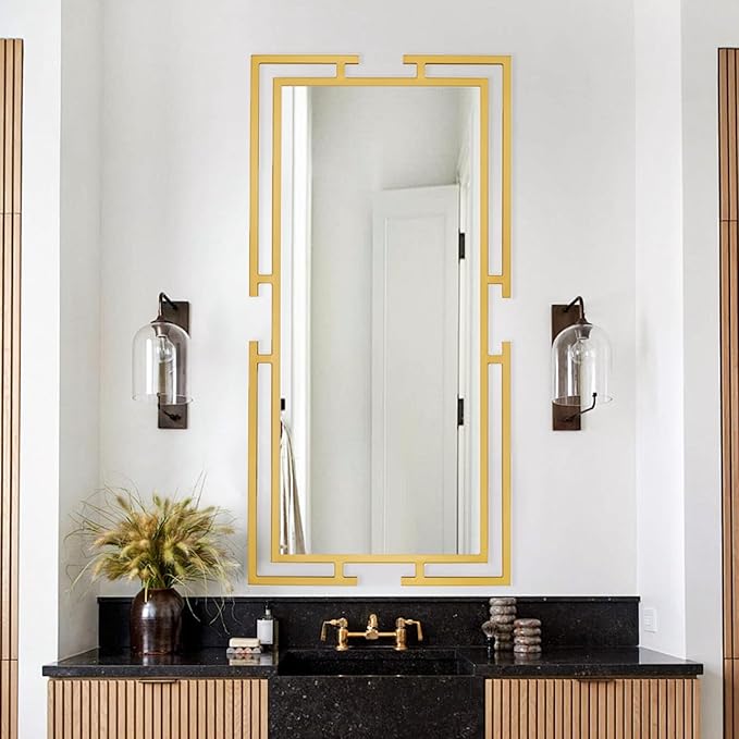 Large Mirror Wall Decor, 46.5"x23" Gold Mirror with Metal Frame for Bedroom, Living Room, Bathroom, Horizontal/Vertical