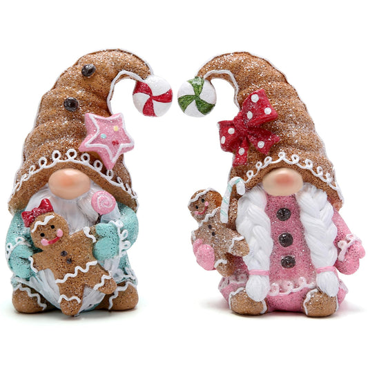 Hodao 2 PCS Christmas Gingerbread Man Gnomes Decorations Xmas Swedish Tomte Gnomes Figurines Decor Handmade Gingerbread Man Elves for Xmas Gift - Christmas Party Home Decor (Multicolor)