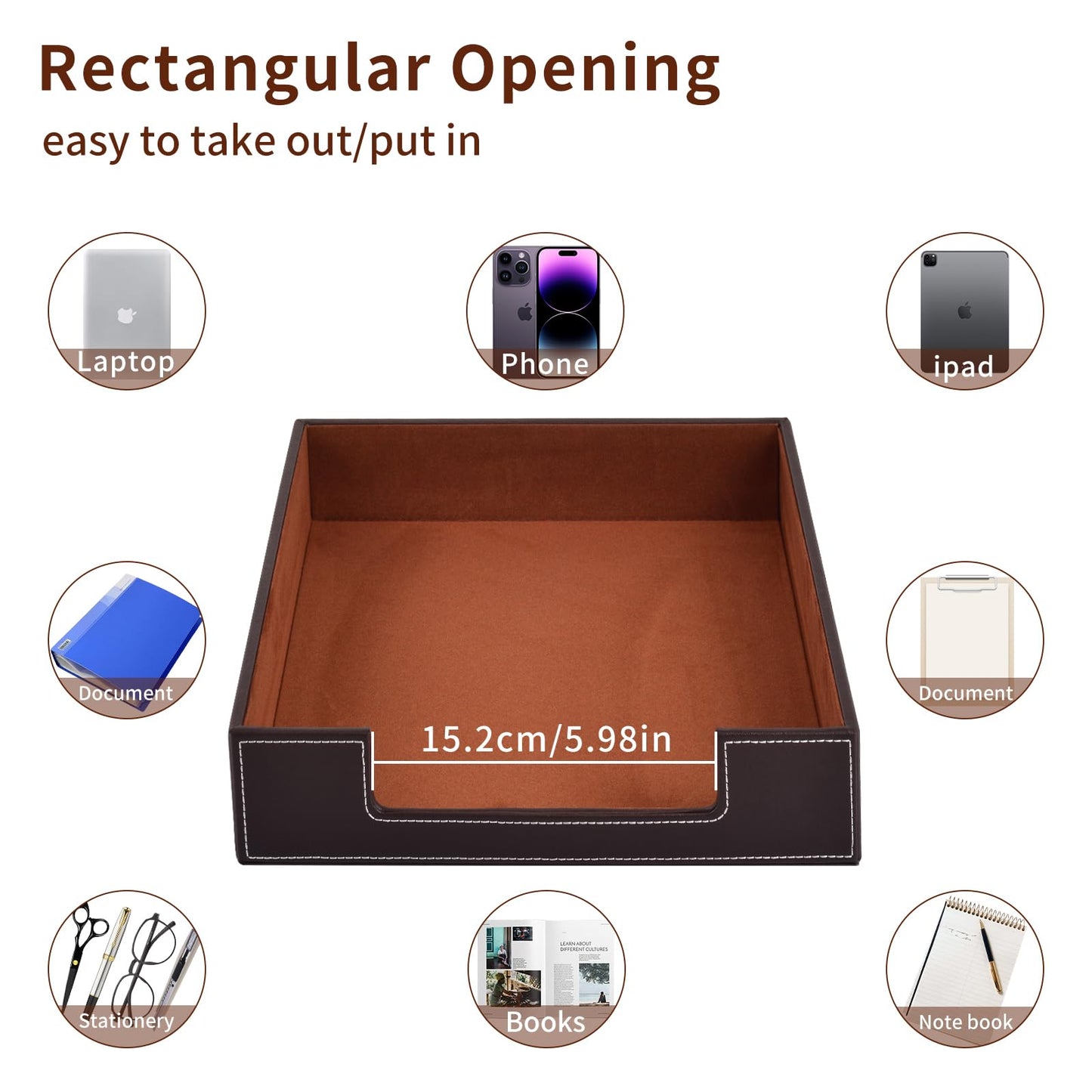 Leather Letter Tray, Office Supplies Desk Organizer for Mail Paper Files Magazines Jewelry Cosmetics,Luxury Letter Holder&Multipurpos Stackable Office Desktop Storage Box,Coffee