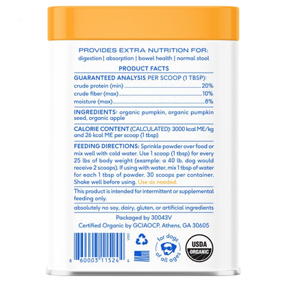 Native Pet Pumpkin for Dogs - Organic Powder Pumpkin Puree Dog Food Toppers -Rich in Fiber Supplement Powder Helps with Digestion, Nutrient Absorption, Diarrhea, Constipation & Upset Stomach-30 Scoops