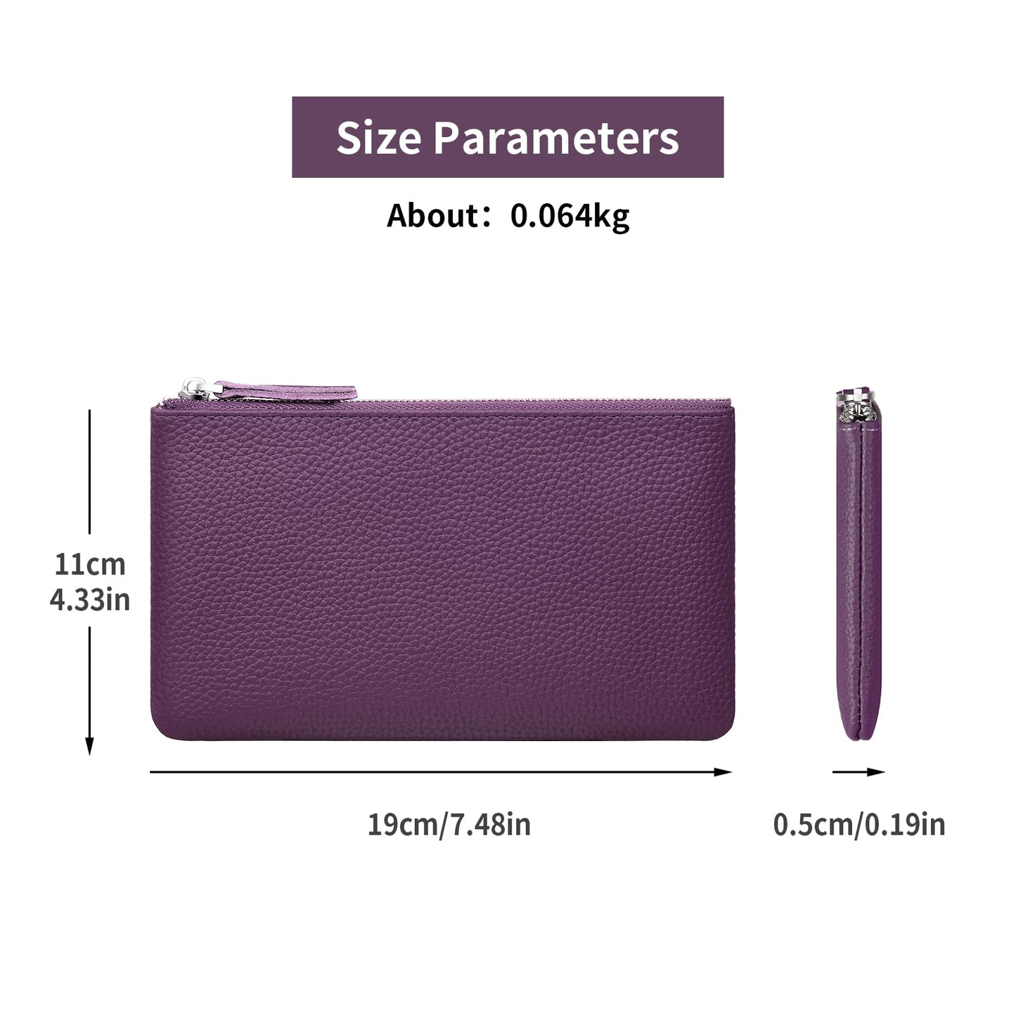 Genuine Leather Zipper Purse, Travel Makeup Bag With Zipper for Men Women Coin Bag Lipstick Cosmetic Accessories Organizer, Travel Kit Storage Pouch (Purple)