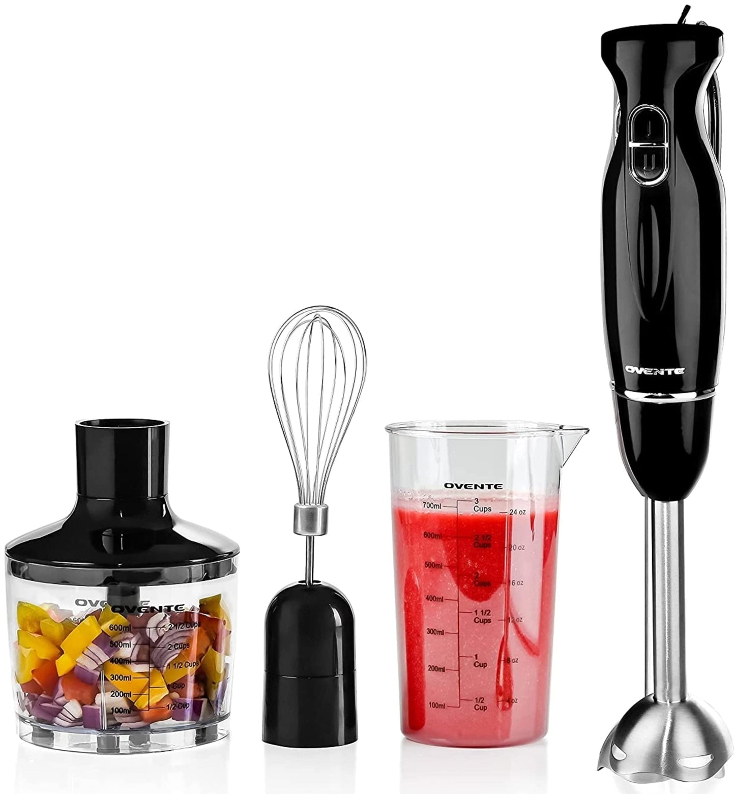 OVENTE Immersion Hand Blender, 300W Electric Handheld Portable Stick Mixer with 2 Mixing Speed and Stainless Steel Blades for Effortless Blending Smoothies, Shakes, Puree or Baby Food, Red HS560R
