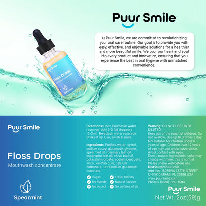 Concentrated Floss Drop Serum – 2oz Concentrated Mouth Wash to Use in Water Flosser | Natural Essentials Promotes Good Breath | Organic Spearmint Drop Supports Good Oral Health