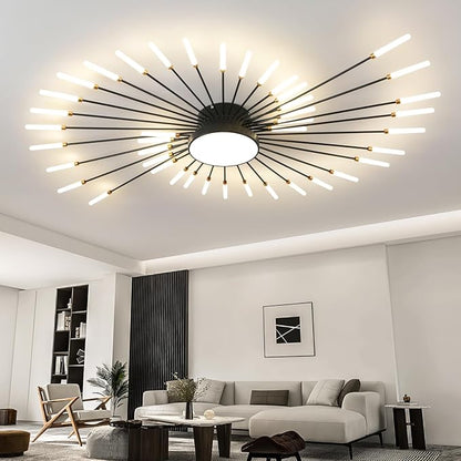 ziidoo Modern Ceiling Light, 42+1 Lights Metal Firework Designed Chic Led Lighting Fixture for Farmhouse Kitchen Dining Room Bedroom Hallway Living Room (Black)