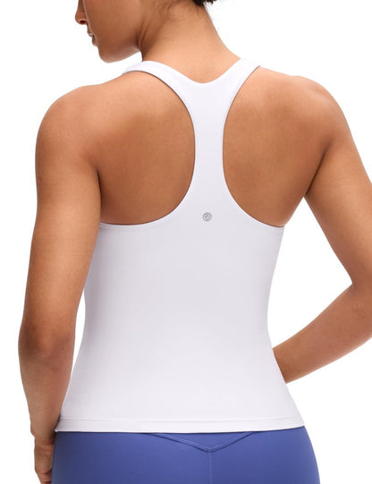 CRZ YOGA Butterluxe Workout Racerback Tank Tops for Women - Padded Athletic Spandex Yoga Shirts with Built in Bra White Medium