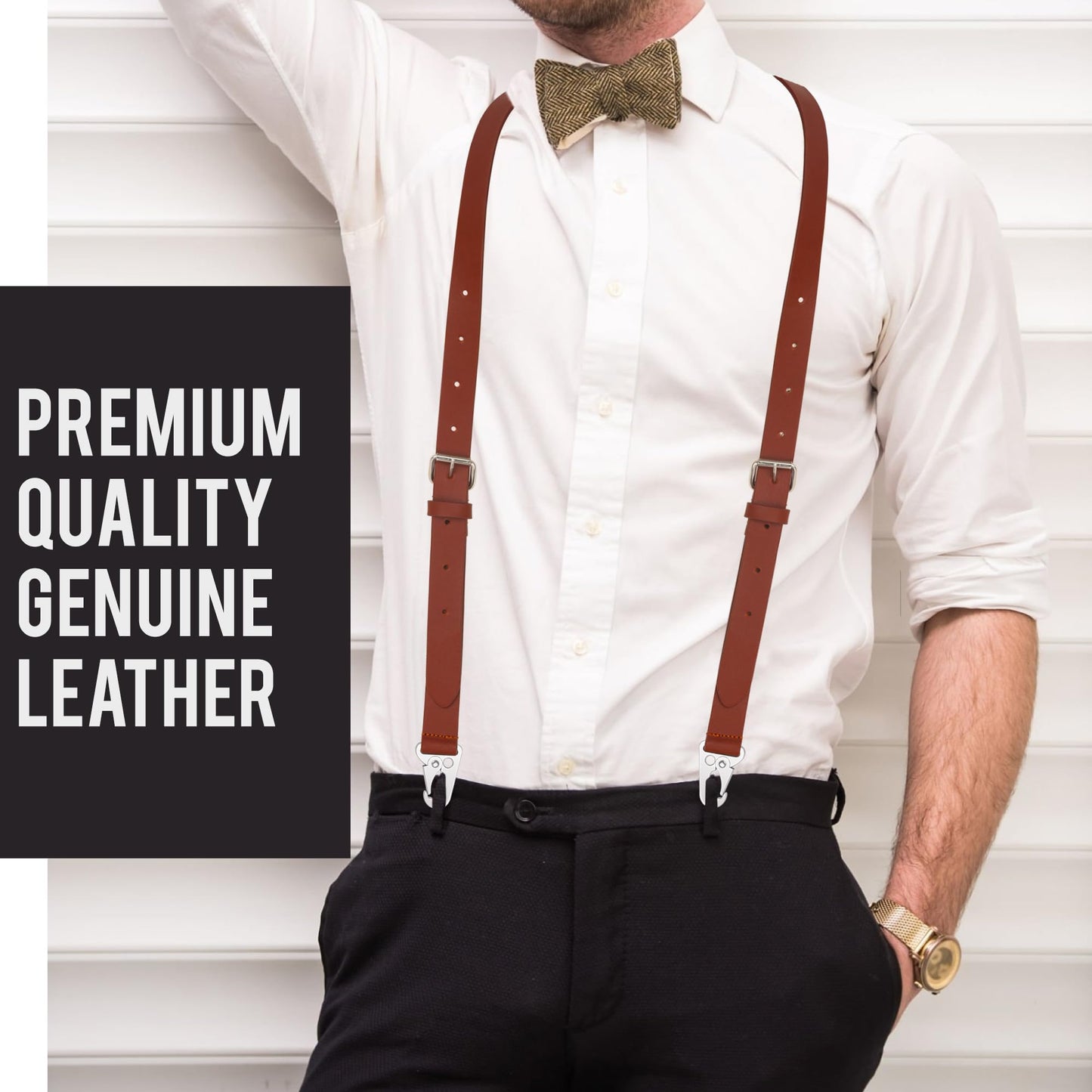 NUTUCH Full Grain Leather Suspender for Men | Y Design Suspenders | | Leather Braces Western | Heavy Duty adjustable Dress Suspender | Snap Hooks | Men Suspenders for Jeans Dress Pants(Brown)