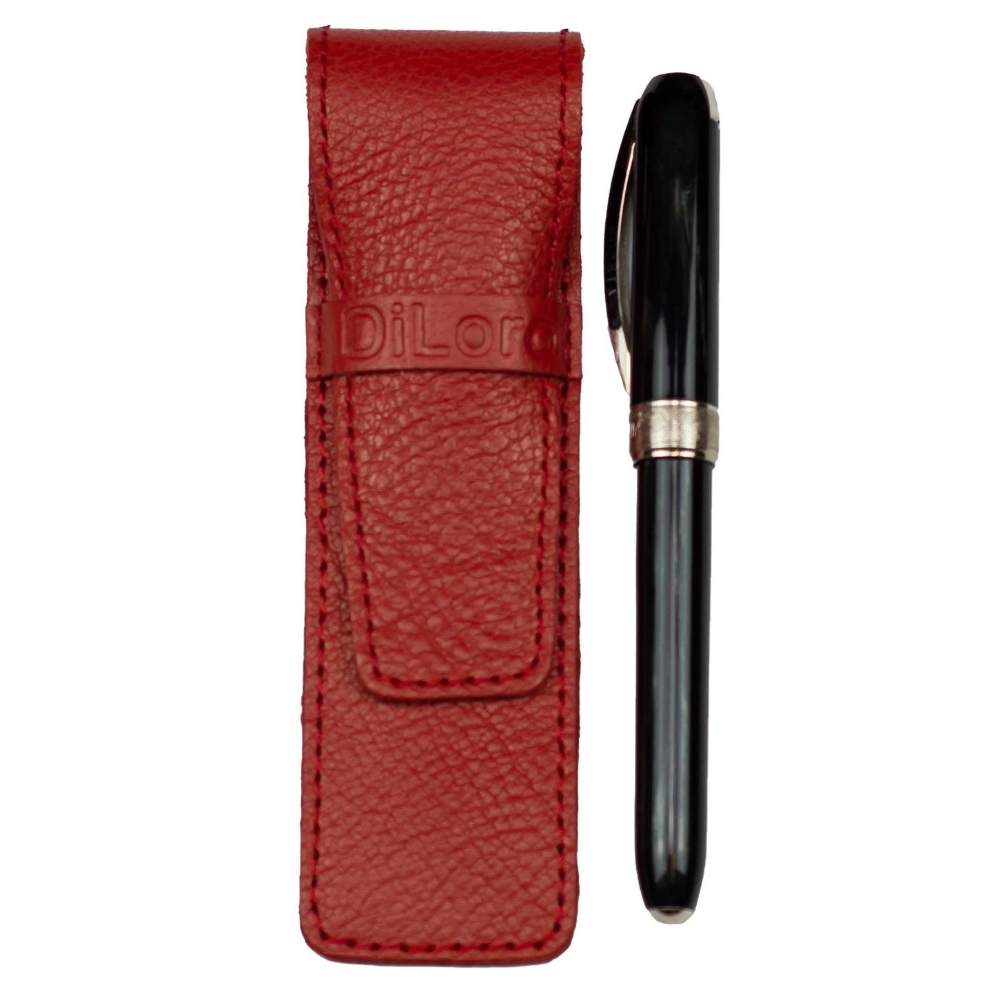 DiLoro Full Grain Thick Buffalo Leather Single Pen Case Holder Buffalo Red