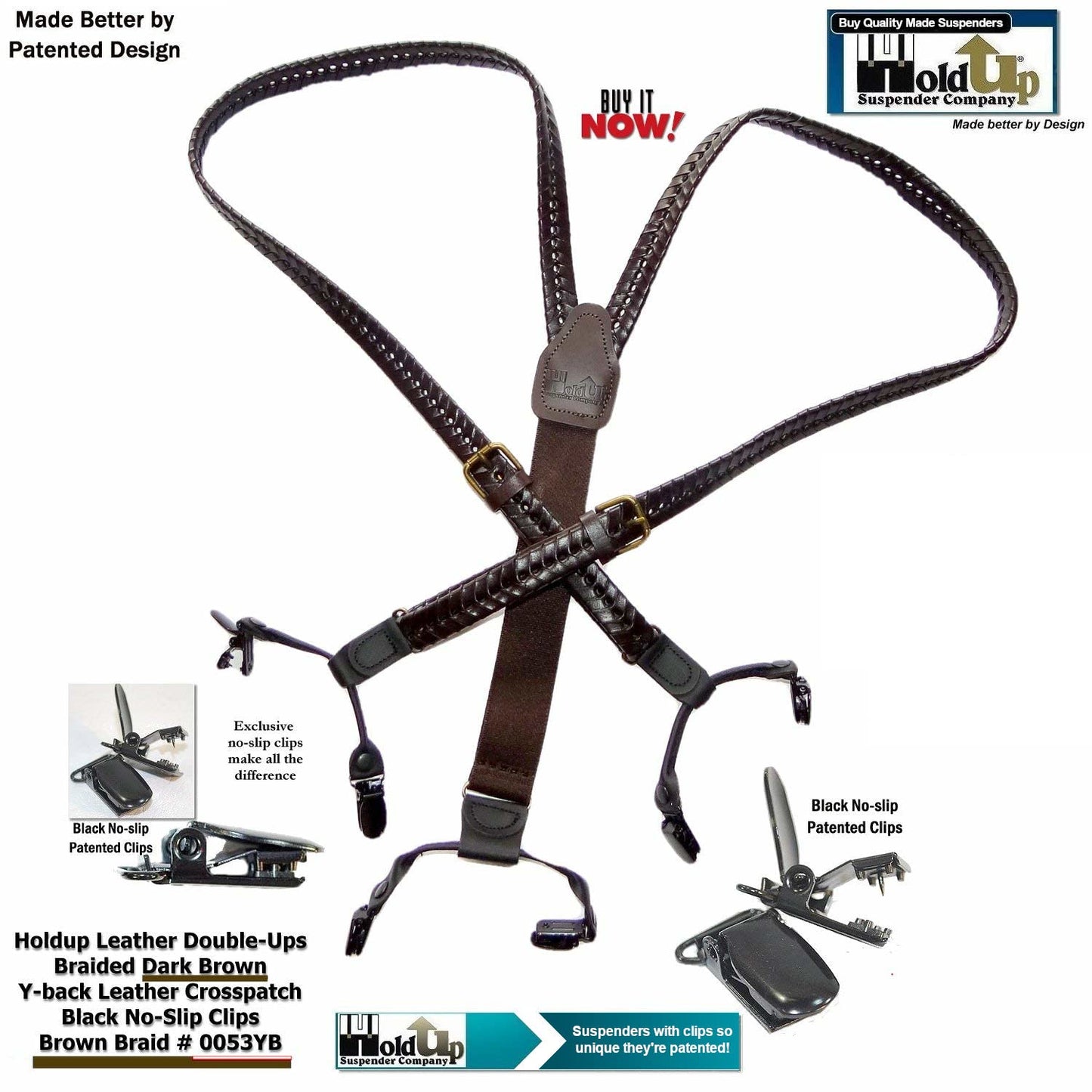Holdup Leather Suspenders for Men(Brown Braid)