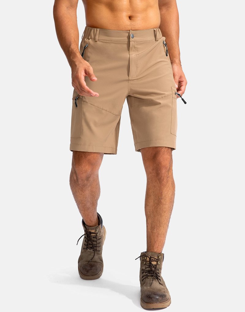 Pudolla Men's Hiking Cargo Shorts 9" Lightweight Outdoor Work Shorts for Men Travel Golf Camping Casual with 5 Zipper Pockets(Dark Khaki Medium)