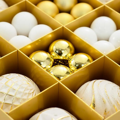 44PCS Christmas Ball Ornaments Set Xmas Tree Decoration Balls 2025 Shatterproof Hanging Colored for Party Wedding Home Party Outdoor Indoor White & Golden