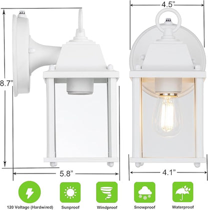 LIT-PaTH Dusk to Dawn Outdoor Wall Lantern, Wall Sconce Waterproof Porch Lighting Fixture, E26 Base, Aluminum Housing with Glass Shade, 1-Pack, White