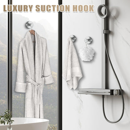 Fenas Suction Cup Hooks for Shower No-Drill Bathroom Hooks for Towels, Robes, Loofah Mountable on Bathroom Walls, Kitchen, Glass, Mirrors, Tile and Smooth,Non-Porous Surfaces (2, Brushed Nickel)