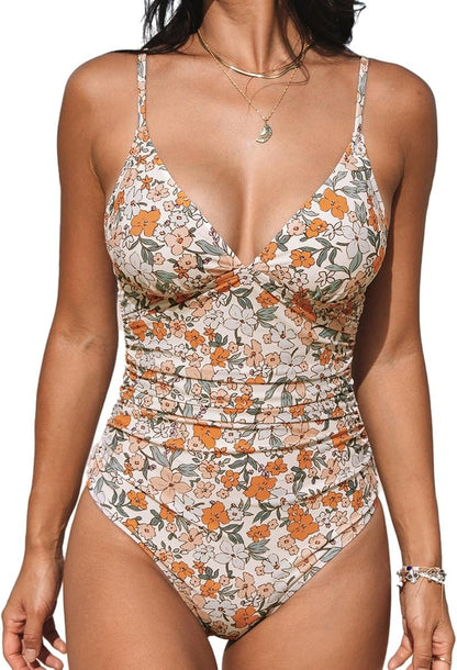 CUPSHE Women's One-Piece Swimsuit - Tummy Control V-Neck Bathing Suit in Stylish Design